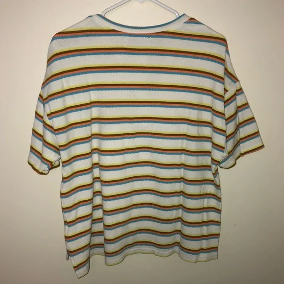Urban Outfitters Textured Striped Quarter Button Short Sleeve Top - Picture 4 of 4